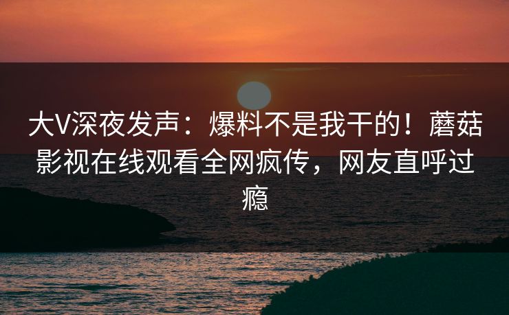 大V深夜发声：爆料不是我干的！蘑菇影视在线观看全网疯传，网友直呼过瘾