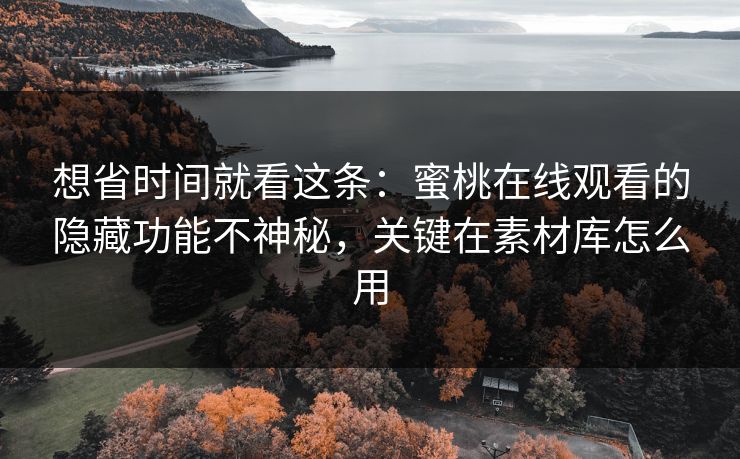 想省时间就看这条：蜜桃在线观看的隐藏功能不神秘，关键在素材库怎么用